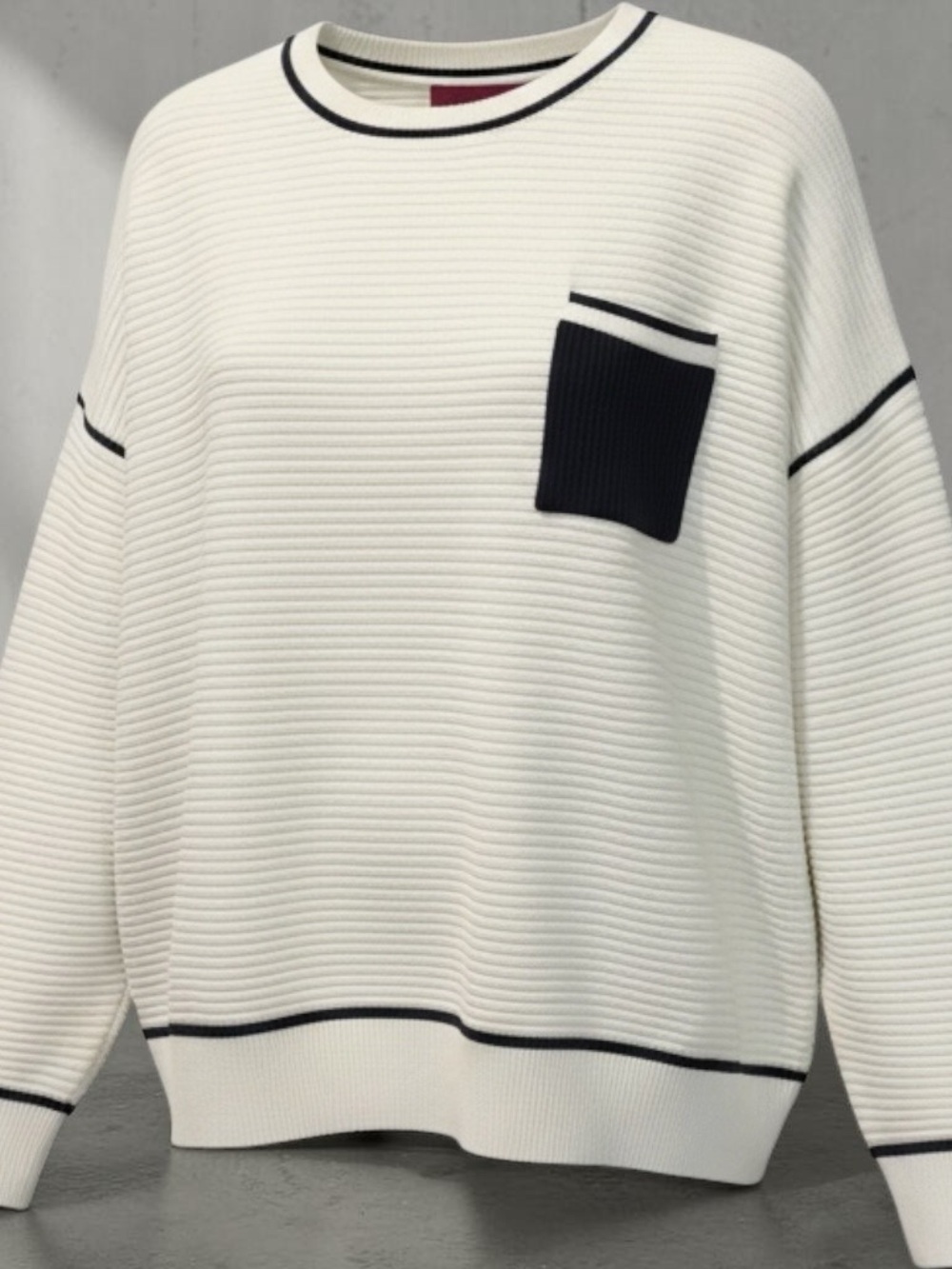 Scarlett Cream Crewneck Sweater with Black Contrast Pocket
